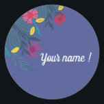 Sticker Rond Custom floral elegant blue simple name<br><div class="desc">Custom name blue floral and elegant simple name sticker with colors and flowers for women, girls, brides, mothers Minimalist floral design for packaging, gift, name tag , firstname tag. Personalize with name firstname message this blue floral sticker. Gift idea for teachers, women or small business sticker for packaging.</div>