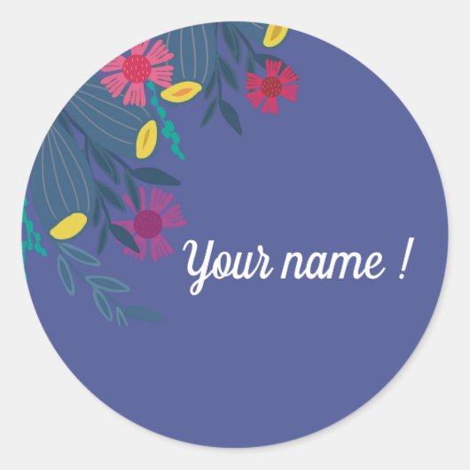 Sticker Rond Custom floral  elegant blue simple name (Devant)