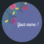 Sticker Rond Custom floral  elegant blue simple name<br><div class="desc">Custom name  blue floral and elegant simple name sticker with colors and flowers for women,  girls,  brides,  mothers Minimalist floral design for packaging,  gift,  name tag ,  firstname tag. Personalize with name firstname message this blue floral sticker. Gift idea for teachers,  women or small business sticker for packaging.</div>