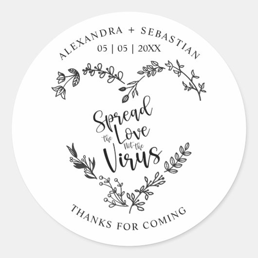 Sticker Rond Custom Floral Heart Wreath Wedding Sanitizer Gel (Devant)