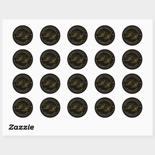 Sticker Rond Custom Gold Monogram Wedding love (Feuille)