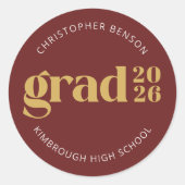 Sticker Rond Custom Grad 2026 Red Gold Graduation Seals (Devant)