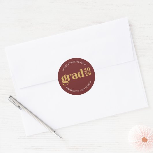 Sticker Rond Custom Grad 2026 Red Gold Graduation Seals (Enveloppe)