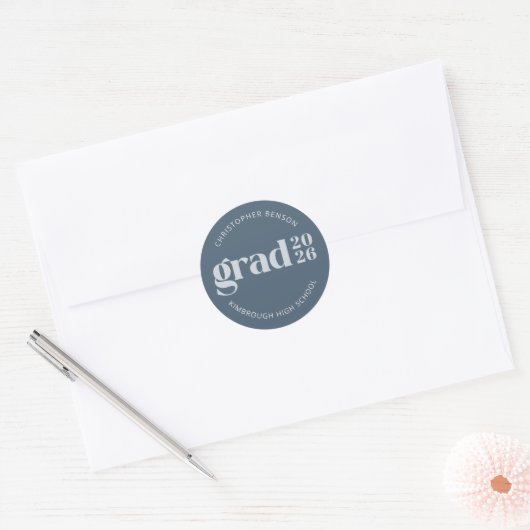 Sticker Rond Custom Grad 2026 Slate Blue Graduation Seals (Enveloppe)