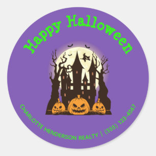 Sticker Rond Custom Happy Halloween Maison hantée