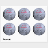 Sticker Rond Custom Happy Halloween Pleine lune rouge et corbea (Feuille)