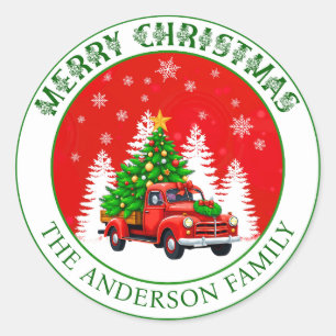 Sticker Rond Custom Joyeux Noël vintage camion rustique