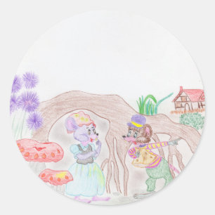 Sticker Rond Custom Kids Artwork, deux mignonnes souris, fleurs