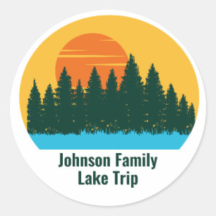 Sticker Rond Custom Lake House Voyage en famille Coucher de sol