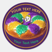 Sticker Rond Custom Mardi Gras King Cake & Baby (Devant)