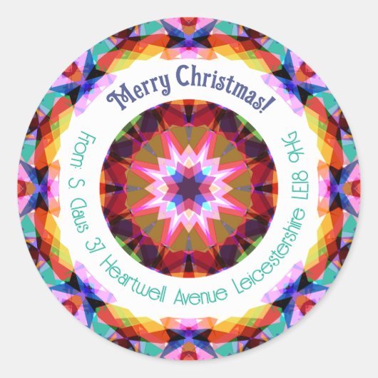 Sticker Rond Custom Modern Purple Joyeux Noël Étoile Adresse (Devant)