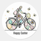 Sticker Rond Custom Name Easter Bicycle Design (Devant)