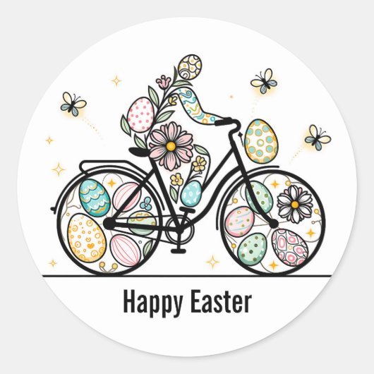 Sticker Rond Custom Name Easter Bicycle Design (Devant)