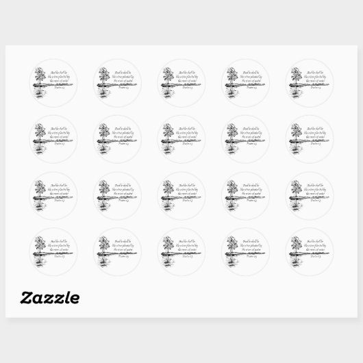 Sticker Rond Custom Name Encouraging Scripture Psalm 1:3 (Feuille)