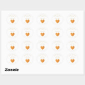 Sticker Rond Custom Orange Heart Wedding Sanitizer Hands (Feuille)