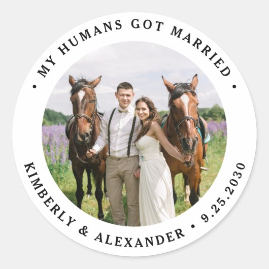 Sticker Rond Custom Photo Just Married Personalized Wedding (Devant)