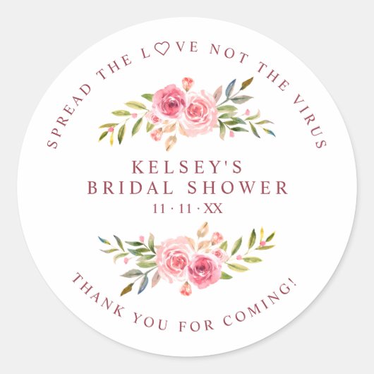 Sticker Rond Custom Pink Garland Wreath Bridal Shower Sanitizer (Devant)