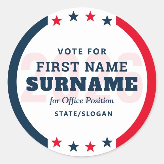 Sticker Rond Custom Political Election Campaign Candidate Name (Devant)