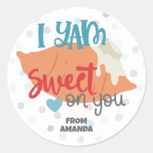 Sticker Rond Custom Punny I YAM Sweet on You Valentine