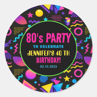 Sticker Rond Custom Retro Neon 80’s Birthday – Fun Adult 
