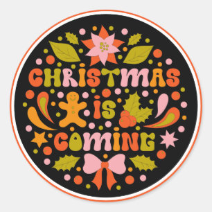 Sticker Rond Custom Retro "Noël arrive" Colorful Fun