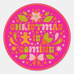 Sticker Rond Custom Retro "Noël arrive" Colorful Fun