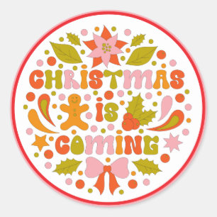Sticker Rond Custom Retro "Noël arrive" Colorful Fun