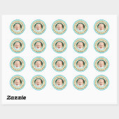 Sticker Rond Custom Round Birthday Photo Beige & Turquoise (Feuille)