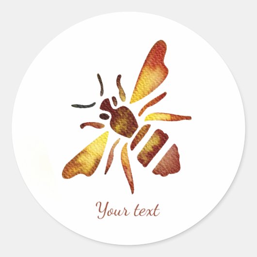 Sticker Rond Custom Rustic bee rusty brown yellow antique (Devant)