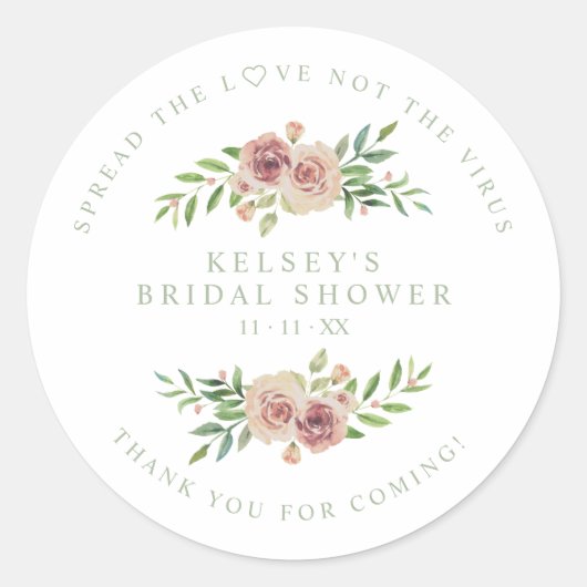 Sticker Rond Custom Sage Garland Wreath Bridal Shower Sanitizer (Devant)