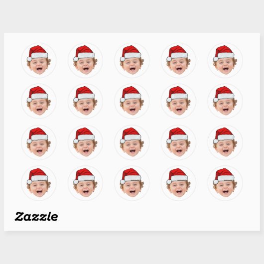Sticker Rond Custom Santa Hat Stickers, Face Photo Christmas (Feuille)