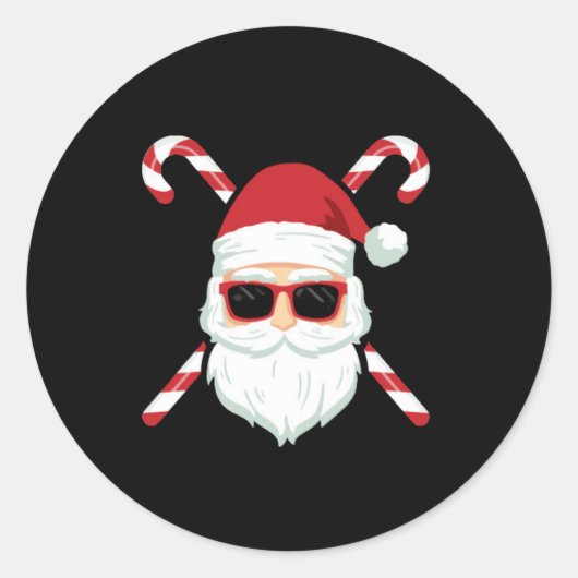 Sticker Rond Custom Santa with Cross Canes Christmas Holiday (Devant)