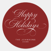 Sticker Rond Custom Simple Elegant Script Red Christmas Holiday (Devant)