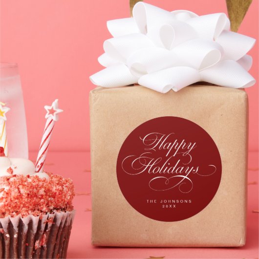 Sticker Rond Custom Simple Elegant Script Red Christmas Holiday (Fête)