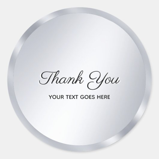 Sticker Rond Custom Text Silver Look Template Elegant Thank You (Devant)