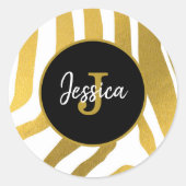 Sticker Rond Customisé Faux Gold Zebra Print Stripes Motif (Devant)