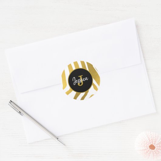 Sticker Rond Customisé Faux Gold Zebra Print Stripes Motif (Enveloppe)