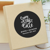 Sticker Rond Customisé Nettoyer Noir Mariage Enregistrer la dat