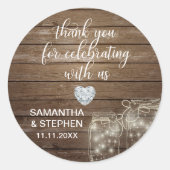 Sticker Rond Customisé Rustic Mason jarres Mariage de Wood Hear (Devant)