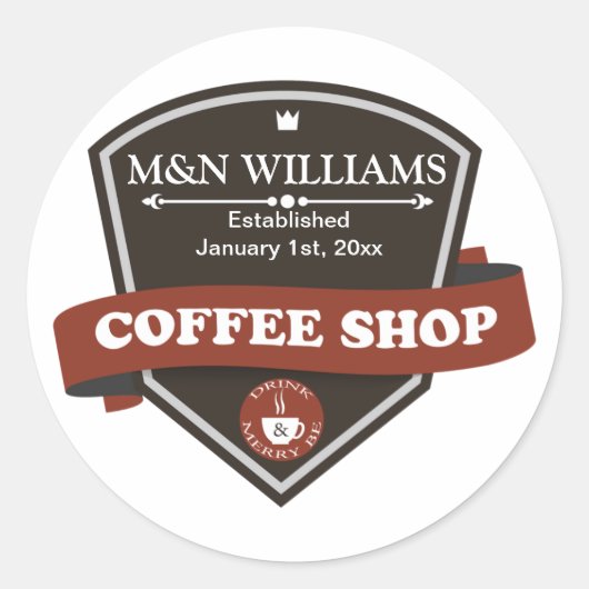 Sticker Rond Customisez votre nom Café Shop Logo (Devant)
