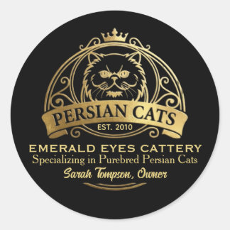 Sticker Rond Customizable Persian Cattery Elegant Gold Design