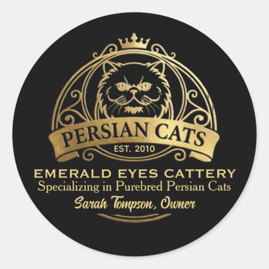 Sticker Rond Customizable Persian Cattery Elegant Gold Design (Devant)