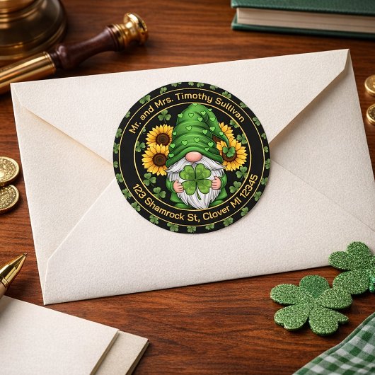 Sticker Rond Customizable St. Patrick’s Day Gnome Envelope Seal