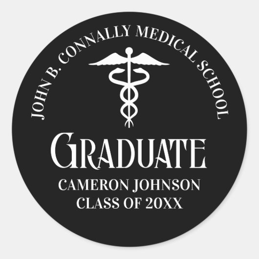 Sticker Rond Customized Black Medical School Graduation Party (Devant)