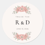 Sticker Rond Customized Initials Blush Garden Wedding Favor (Devant)