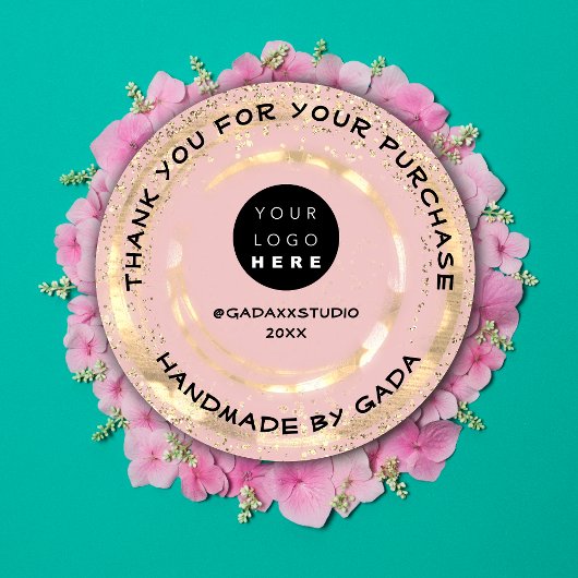 Sticker Rond  CustomLogo Thank You Handmade Rose Gold Confetti 