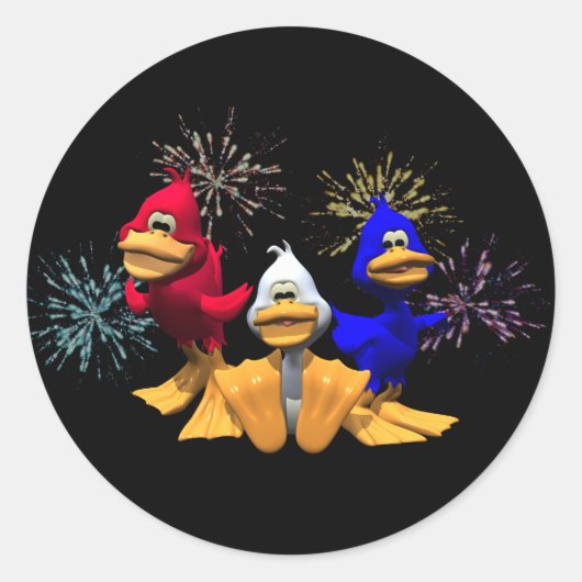 Sticker Rond Cute 4 juillet Canards rouges, blancs et bleus (Devant)