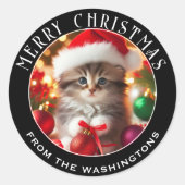 Sticker Rond Cute & adorable Kitten Noël personnalisé (Devant)