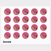 Sticker Rond Cute adorable Kitty Chat Merci Magenta Script (Feuille)