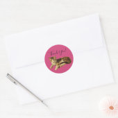 Sticker Rond Cute adorable Kitty Chat Merci Magenta Script (Enveloppe)